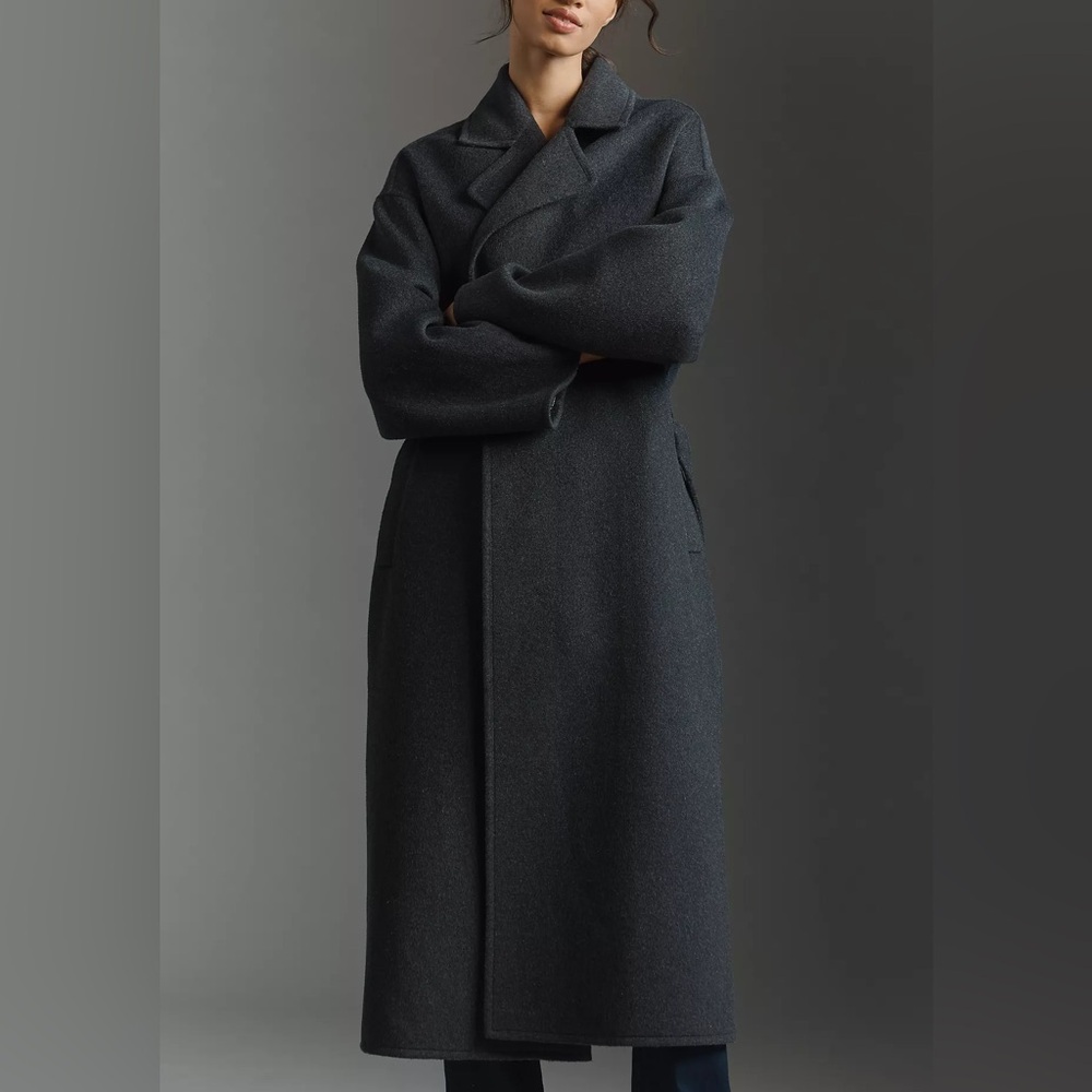 PAIGE Connery Wool-Blend Long Robe Coat in charcoal gray color Size XSmall NWT